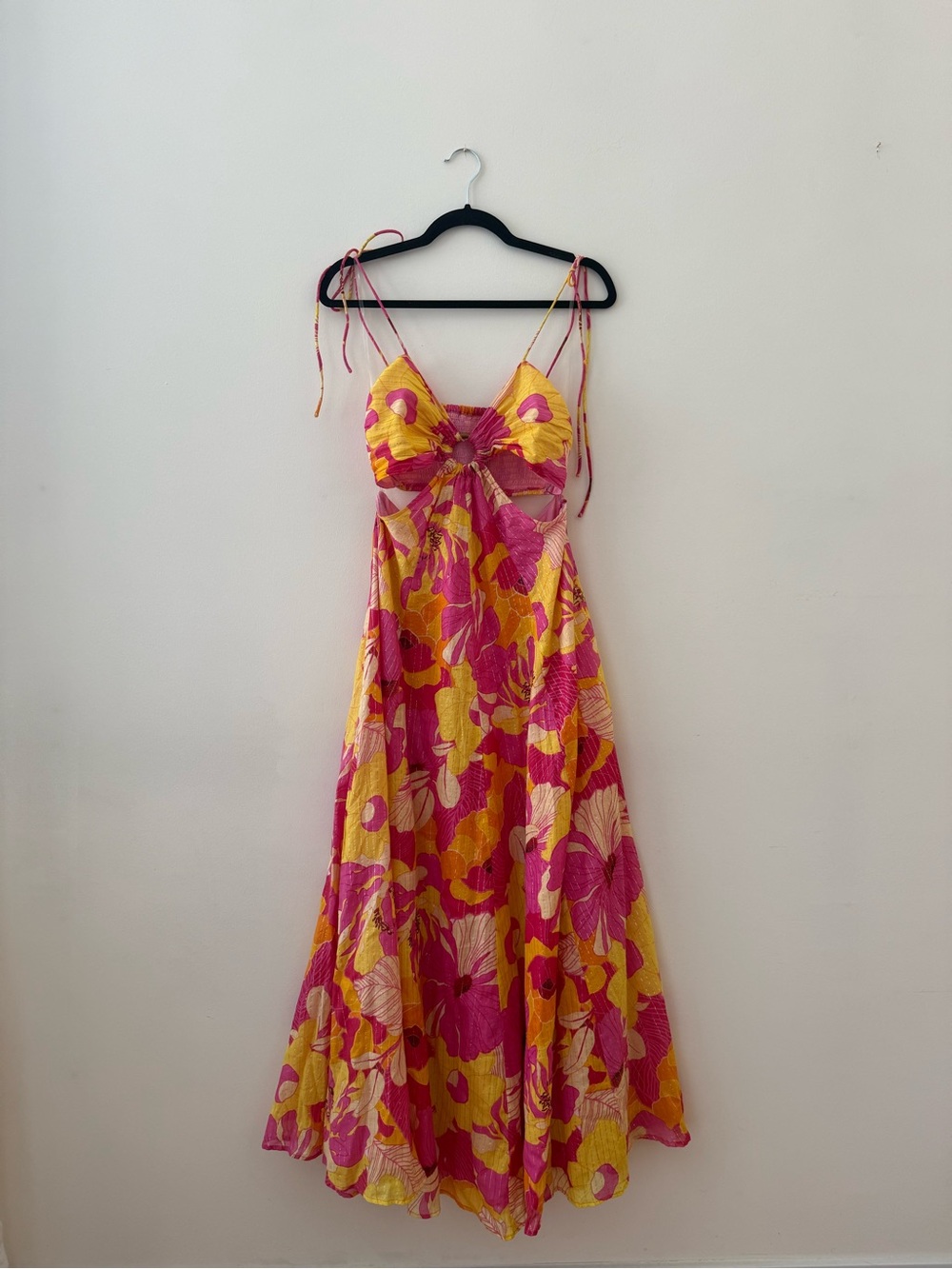 Tie-Shoulder Floral Maxi Dress in Pink and Yellow